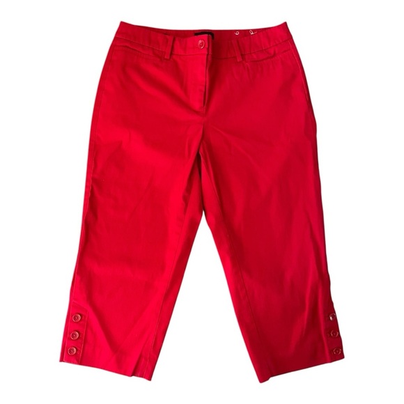 Talbots Perfect Skimmer Red Capris Pants Slim Fit Mid-Calf Cotton Size: 6 - Picture 3 of 7